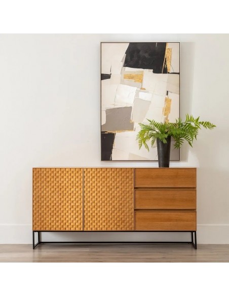 Aparador Marigni 160 x 79, 2 portas e 3 gavetas em madeira e MDF freixo