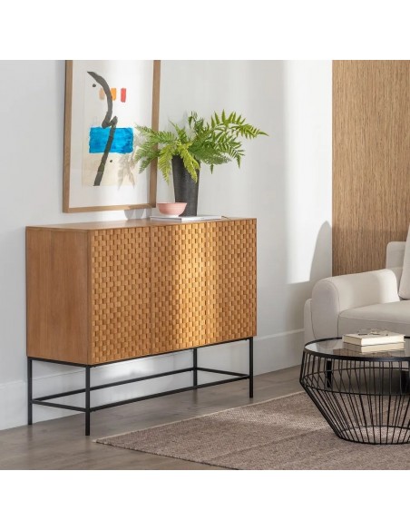 Aparador Marigni 121,5 x 93,5, 3 puertas de madera y MDF en fresno