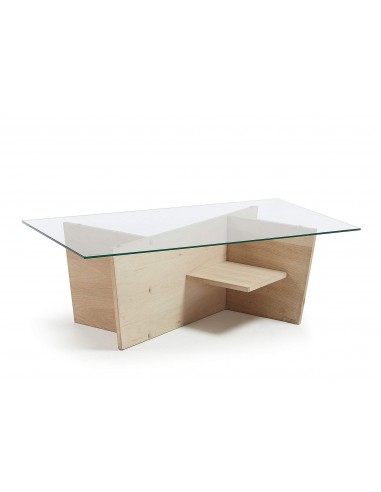 Mesa centro rectangular Balwind 110x60, vidro, pés em madeira.