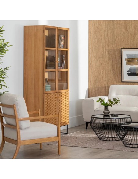 Vitrina Marigni 84,5 x 198, 4 portas de madeira e MDF em freixo