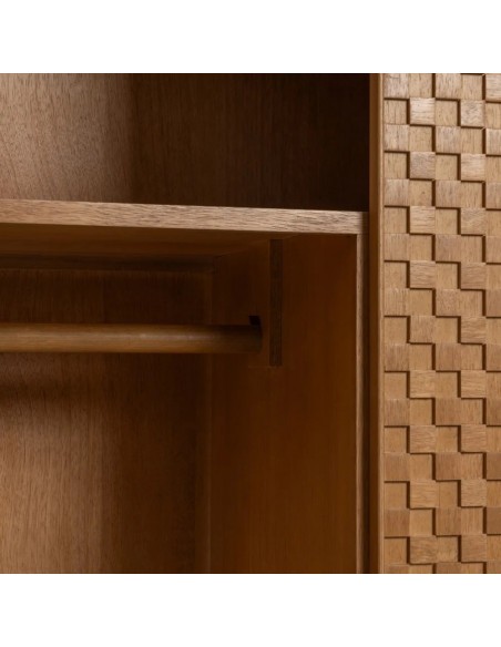 Armario Marigni 98,5 x 199, 2 puertas, 3 cajones de madera y MDF en fresno