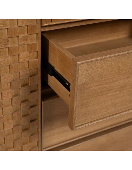 Armario Marigni 98,5 x 199, 2 puertas, 3 cajones de madera y MDF en fresno