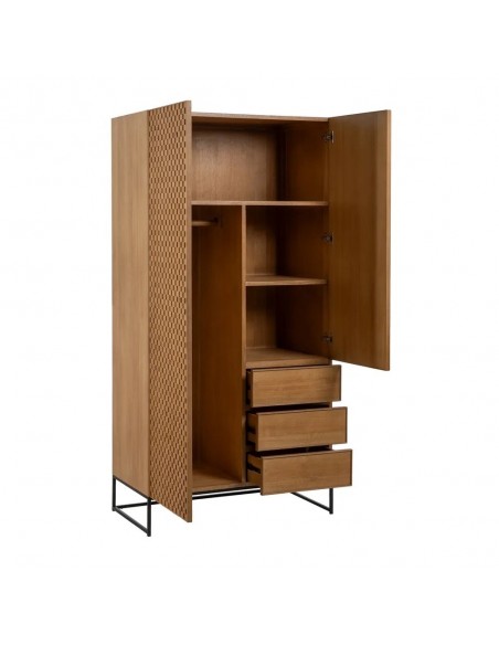 Armario Marigni 98,5 x 199, 2 puertas, 3 cajones de madera y MDF en fresno