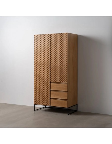 Armario Marigni 98,5 x 199, 2 puertas, 3 cajones de madera y MDF en fresno