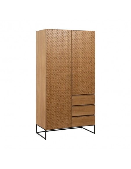 Armario Marigni 98,5 x 199, 2 puertas, 3 cajones de madera y MDF en fresno