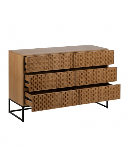 Cómoda Marigni 118 x 77, 6 cajones de madera y MDF en fresno