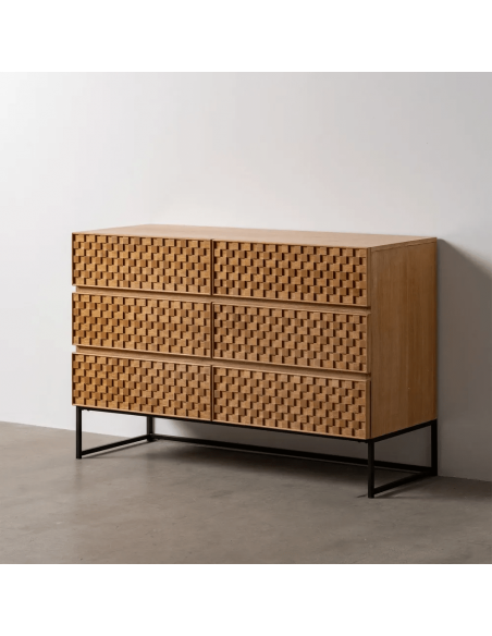 Cômoda Marigni 118 x 77, 6 gavetas em madeira e MDF em freixo