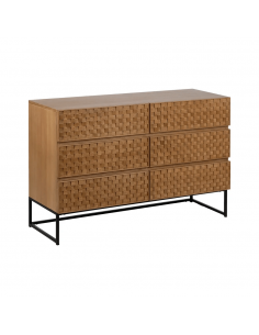 Cómoda Marigni 118 x 77, 6 cajones de madera y MDF en fresno