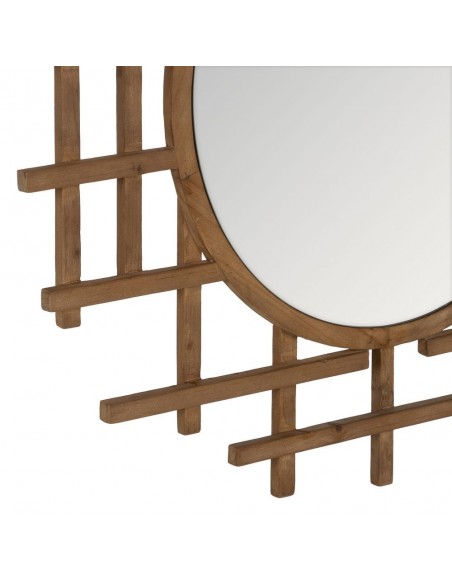 Espejo étnico redondo ZENDAYA 100 en madera natural.