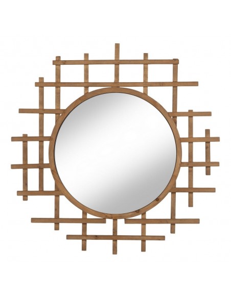 Espelho étnico redondo ZENDAYA 100, em madeira natural.