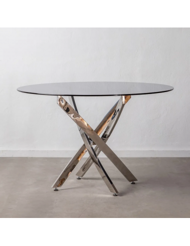 Mesa redonda cristal gris THUR 120, base inox
