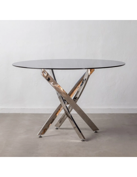 Mesa redonda cristal gris THUR 120, base inox