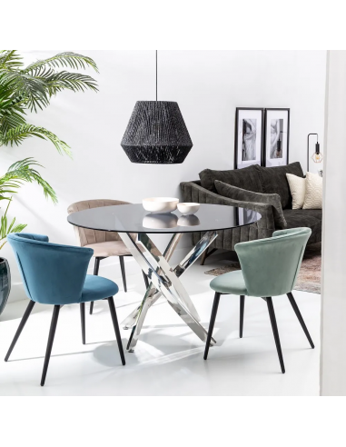 Mesa redonda cristal gris THUR 120, base inox