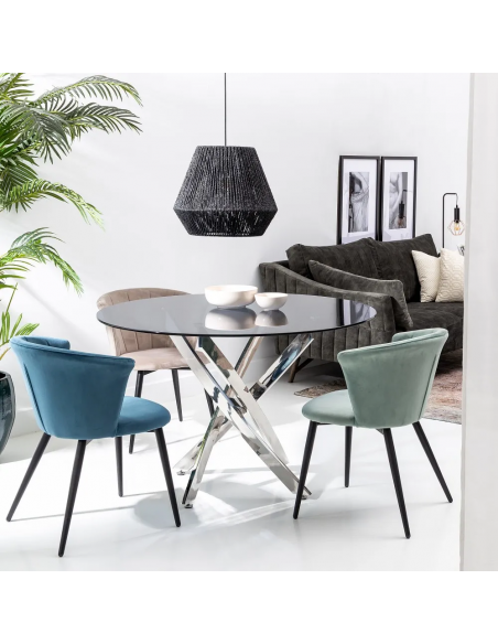 Mesa redonda cristal gris THUR 120, base inox