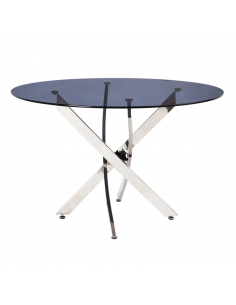 Mesa redonda cristal gris THUR 120, base inox