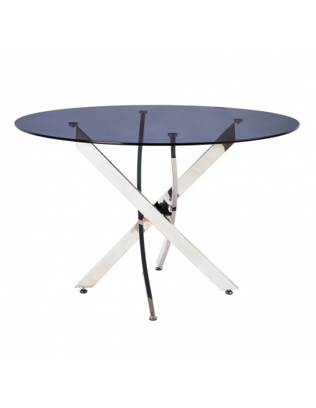 Mesa redonda cristal gris THUR 120, base inox