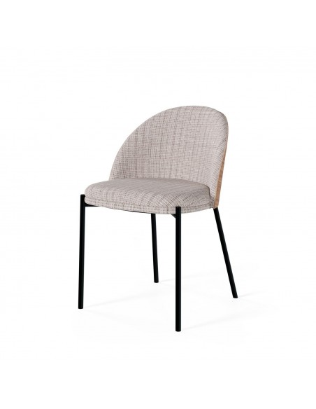 Silla Eamy de tejido Bora y respaldo chapado en fresno natural