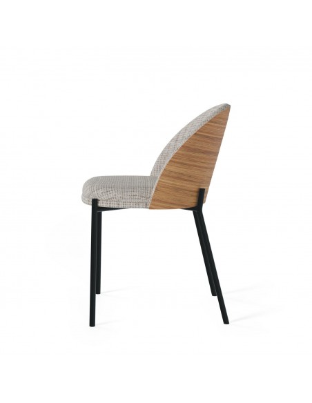 Silla Eamy de tejido Bora y respaldo chapado en fresno natural