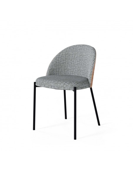 Silla Eamy de tejido Bora y respaldo chapado en fresno natural