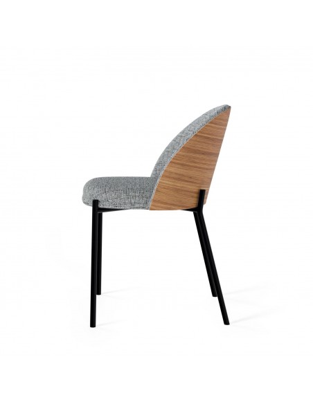 Silla Eamy de tejido Bora y respaldo chapado en fresno natural