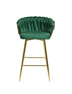 Taburete GIO 70 metal cromado dorado, tapizado velvet verde