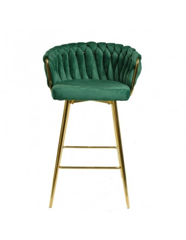 Taburete GIO 70 metal cromado dorado, tapizado velvet verde