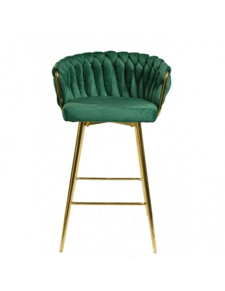 Taburete GIO 70 metal cromado dorado, tapizado velvet verde