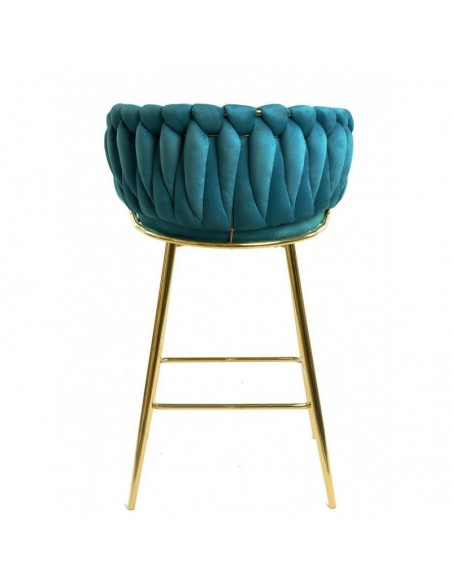 Taburete GIO 70 metal cromado dorado, tapizado velvet turquesa