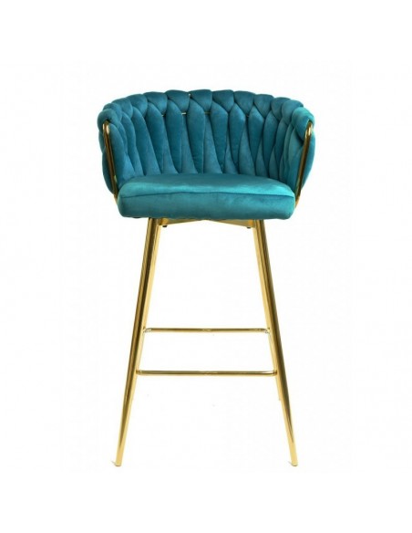 Taburete GIO 70 metal cromado dorado, tapizado velvet turquesa