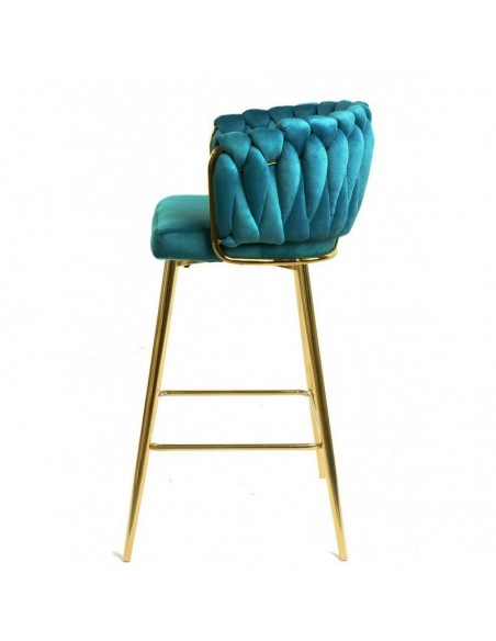 Taburete GIO 70 metal cromado dorado, tapizado velvet turquesa