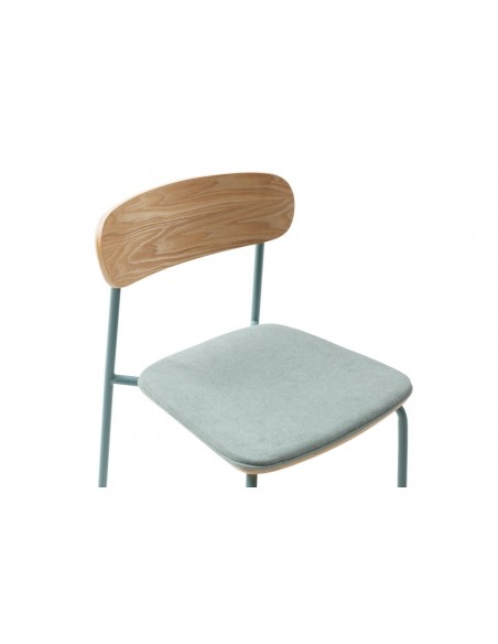 Silla moderna Maure de chapa de roble, tejido y metal con acabado aguamarina