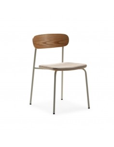Silla moderna Maure de chapa de roble, tejido beige y...