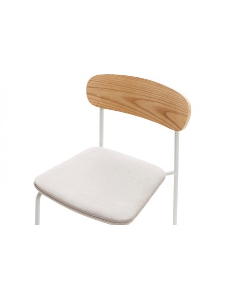 Silla moderna Maure de chapa de roble, tejido beige y metal con acabado blanco