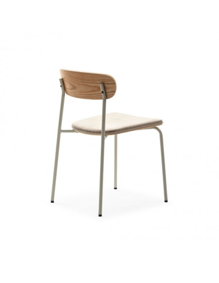 Silla moderna Maure de chapa de roble, tejido beige y metal con acabado blanco