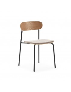 Silla moderna Maure de chapa de roble, tejido taupe y...
