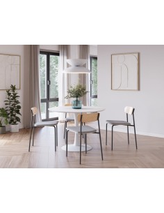 Silla moderna Maure de chapa de roble, tejido taupe y... 2