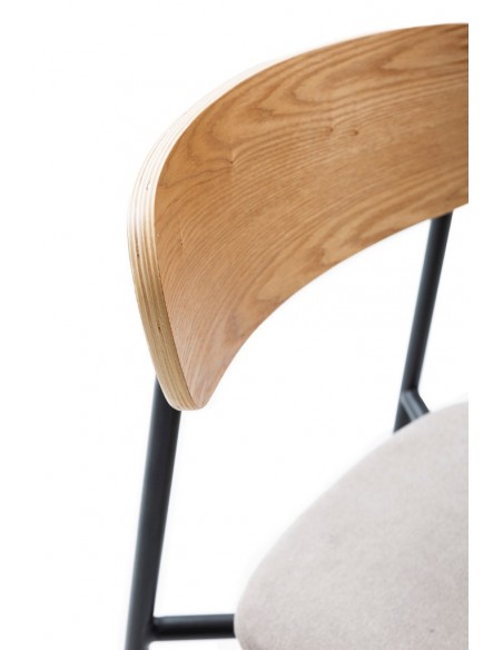 Silla moderna Maure de chapa de roble, tejido taupe y metal con acabado negro