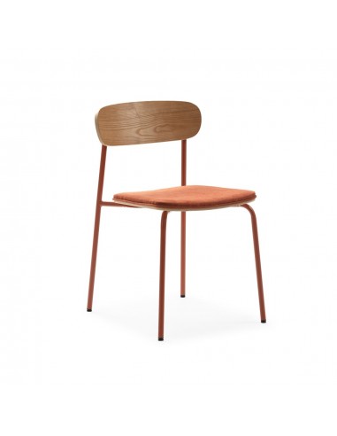 Silla moderna Maure de chapa de roble, tejido teja y metal con acabado teja