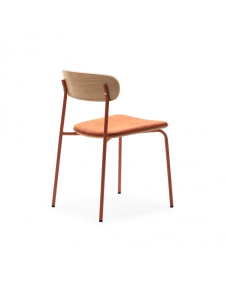 Silla moderna Maure de chapa de roble, tejido teja y metal con acabado teja