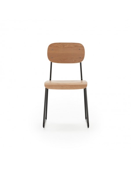 Silla de estilo retro AIRA, chapa de roble y acero negro