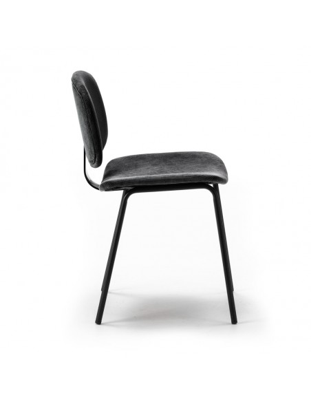 Silla de comedor estilo retro ARUS tejido pana y metal negro