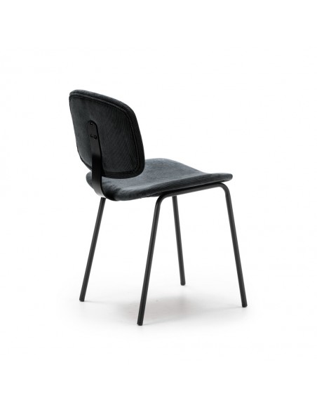 Silla de comedor estilo retro ARUS tejido pana y metal negro