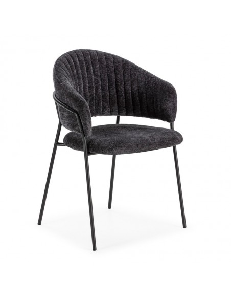 Silla con brazos LETICIA, metal negro, tapizado en tejido