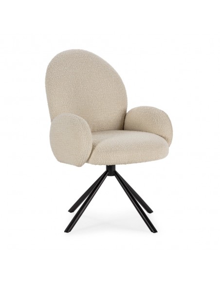 Sillón giratorio de diseño DARIO, tejido borreguito y metal negro