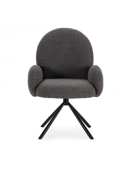 Poltrona giratória design DARIO, pelo efeito cordeiro e metal preto