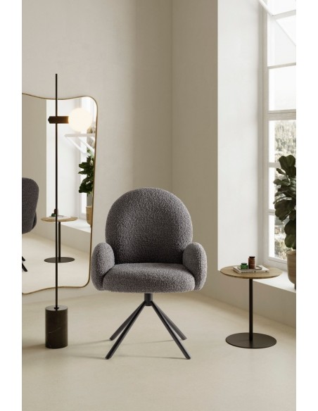 Sillón giratorio de diseño DARIO, tejido borreguito y metal negro