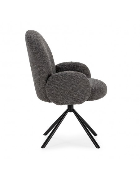 Poltrona giratória design DARIO, pelo efeito cordeiro e metal preto