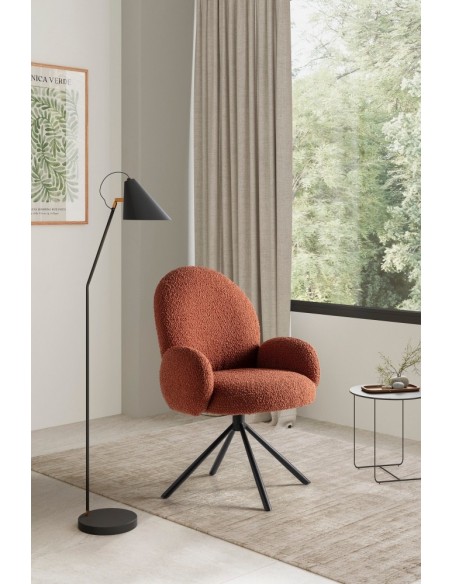 Sillón giratorio de diseño DARIO, tejido borreguito y metal negro