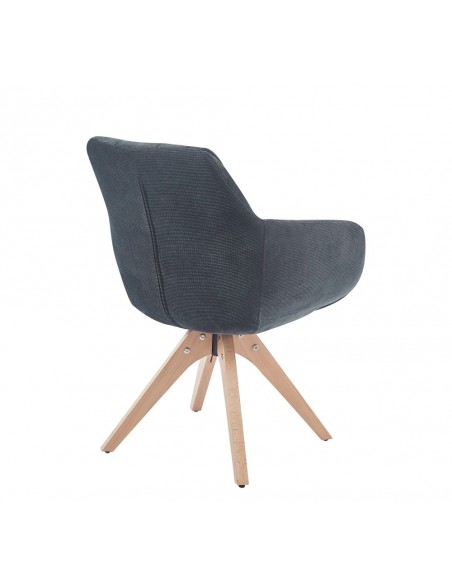 Silla giratoria con brazos LEIRE, tejido en gris y patas de madera