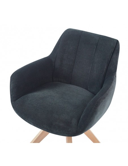 Silla giratoria con brazos LEIRE, tejido en gris y patas de madera